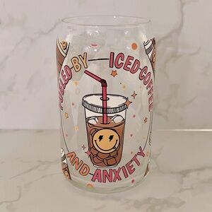 Fueled by Iced Coffee and Anxiety Glass Cup - New with minor flaw